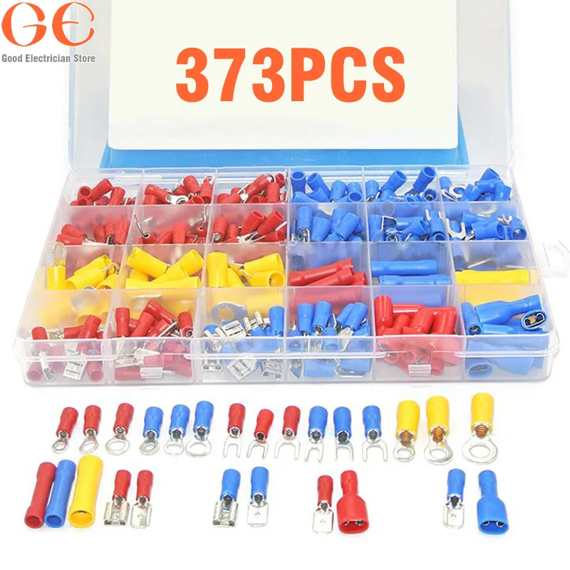 373Pcs 24value Assorted Insulated Electrical Wire Terminals Crimp Connector Spade Butt Ring Fork Set #4 to 1/4"
373Pcs 24value Assorted Insulated Electrical Wire Terminals Crimp Connector Spade Butt Ring Fork Set #4 to 1/4"