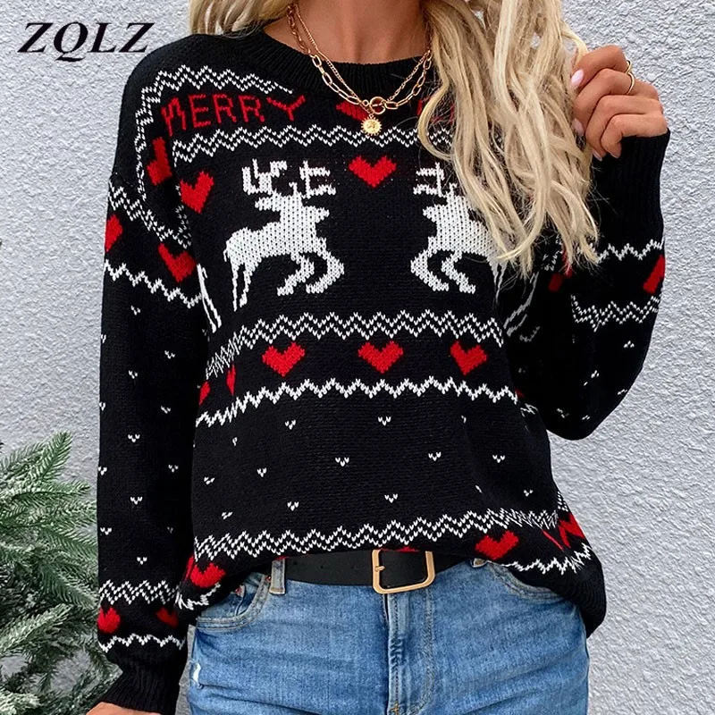 ZQLZ Women Christmas Sweater Autumn Winter Ladies Knitted Jumper Pullover Women Sweater Snowflake Elk Print Sweaters Pullovers
ZQLZ Women Christmas Sweater Autumn Winter Ladies Knitted Jumper Pullover Women Sweater Snowflake Elk Print Sweaters Pullovers