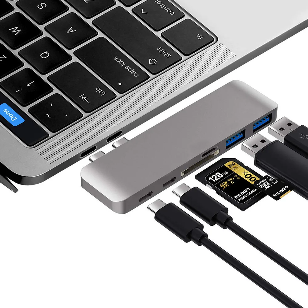 Двойной концентратор USB 3 0 Тип C 6 в 1 с Thunderbolt тип A слот для TF SD карты CNC алюминиевый