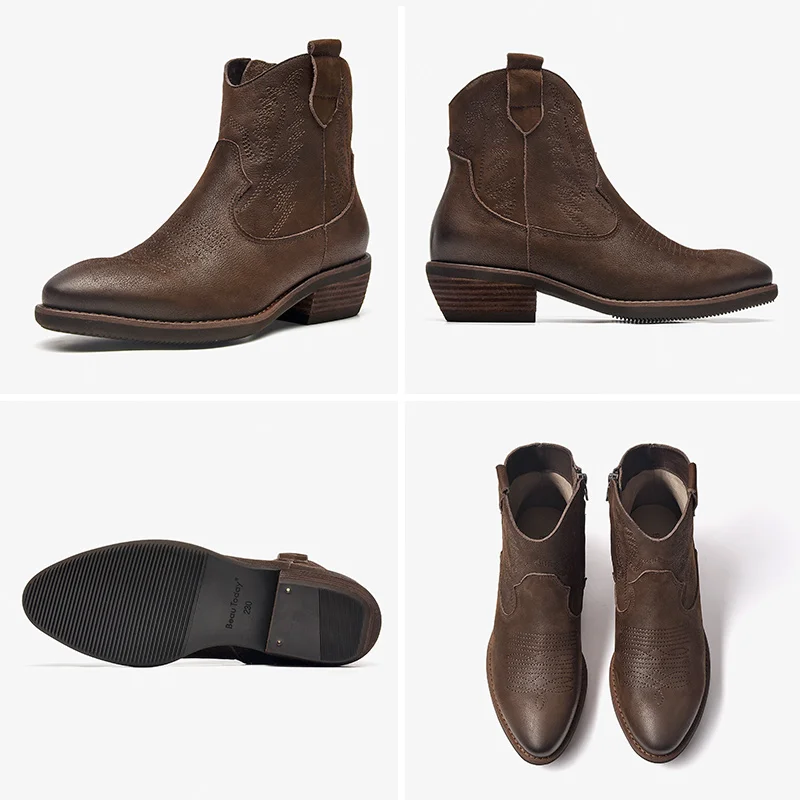 BeauToday Western Boots Women Genuine Cow Leather Ankle Booties Pointed Toe Sewing Block Heel Ladies Shoes Handmade 03290
BeauToday Western Boots Women Genuine Cow Leather Ankle Booties Pointed Toe Sewing Block Heel Ladies Shoes Handmade 03290