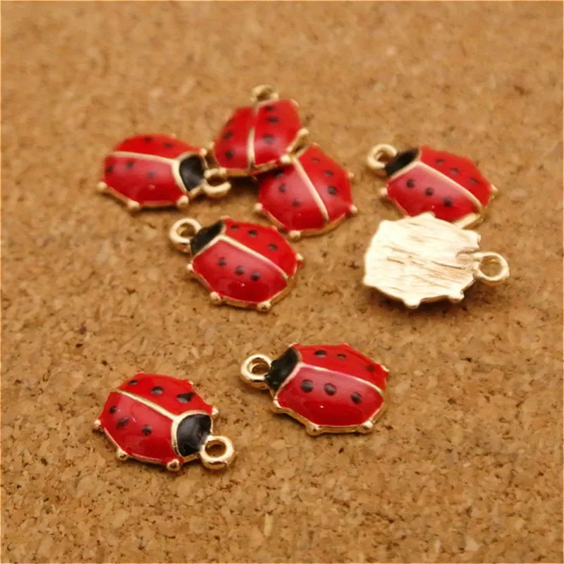 

20 BULK Red Ladybug DIY Charm Insect Jewelry Ladybird Pendants Beetle Metal Goldtone Garden Charms Enamelled Accessories #lA63E