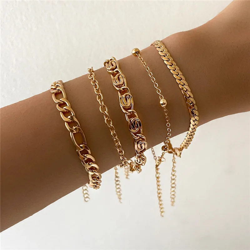LETAPI 5 Pcs/Set Punk Gold Color Thick Chain Bracelet Female Bohemian Geometric Chain Bracelet Set Jewelry Girl Party Gift
LETAPI 5 Pcs/Set Punk Gold Color Thick Chain Bracelet Female Bohemian Geometric Chain Bracelet Set Jewelry Girl Party Gift