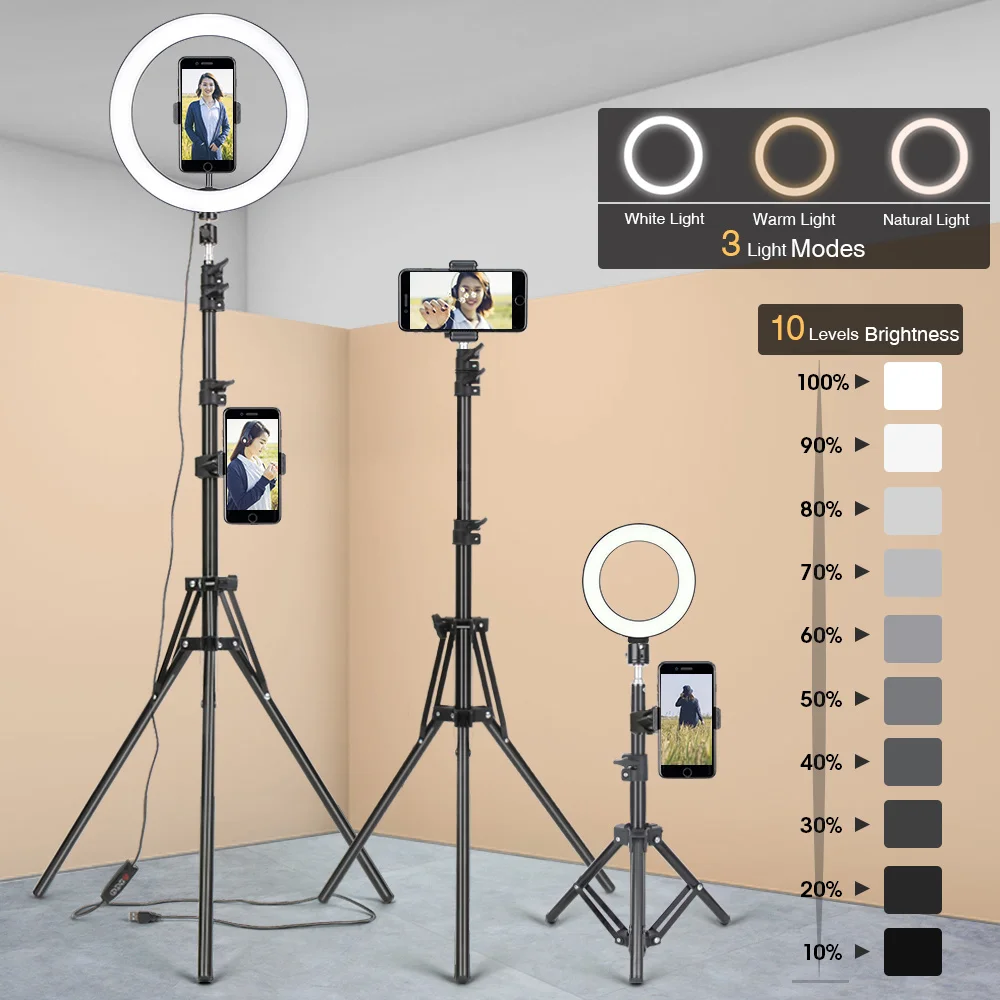 

Photography Tripod For Mobile Phone With Ring Lamp Camara Selfie Light Stand Bracket For Youtube Makeup Video Live Photo Studio