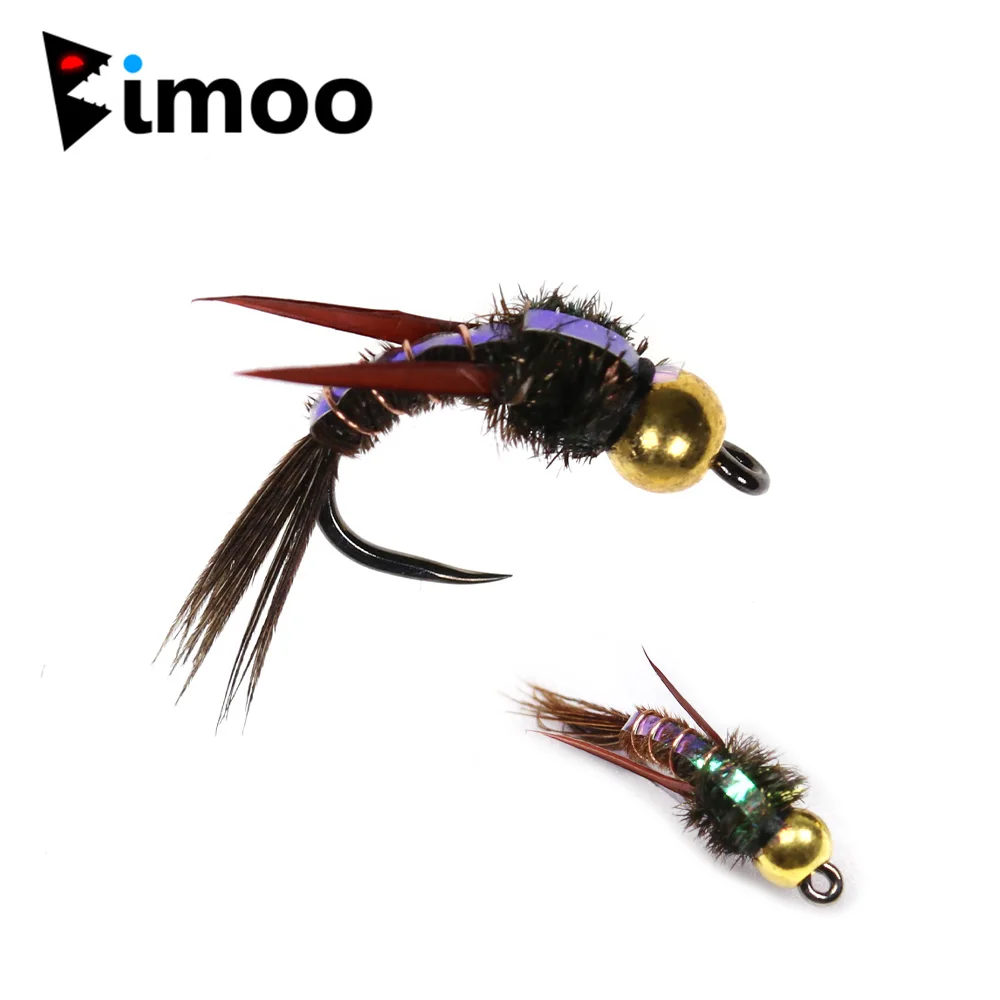 Bimoo 6 шт. латунная головка с Бусиной флэш-обратно фазан хвост Нимфа 12 #