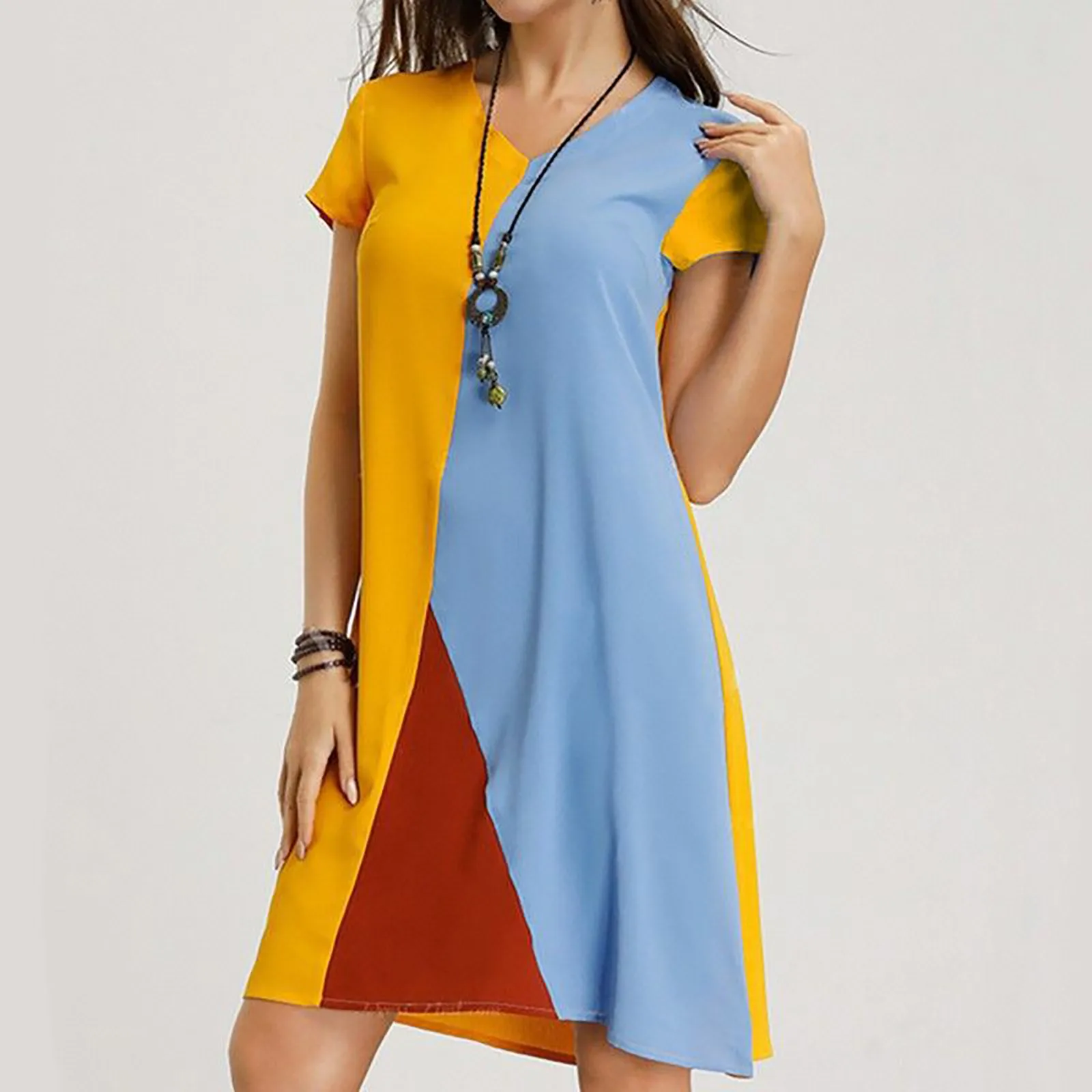 Colorblock Short Sleeve Mini Shirt Dress Women Summer Shirt Dress V-Neck Loose Mini Dresses Plus Size Casual Sundress
Colorblock Short Sleeve Mini Shirt Dress Women Summer Shirt Dress V-Neck Loose Mini Dresses Plus Size Casual Sundress