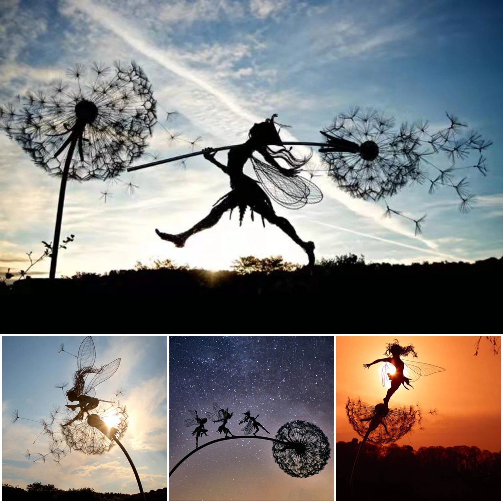 2D Garden Fairy Decoration Stake Fairy Playing on/with the Dandelion Metal Art Elf Silhouette Ornament for Outdoor Ship
2D Garden Fairy Decoration Stake Fairy Playing on/with the Dandelion Metal Art Elf Silhouette Ornament for Outdoor Ship