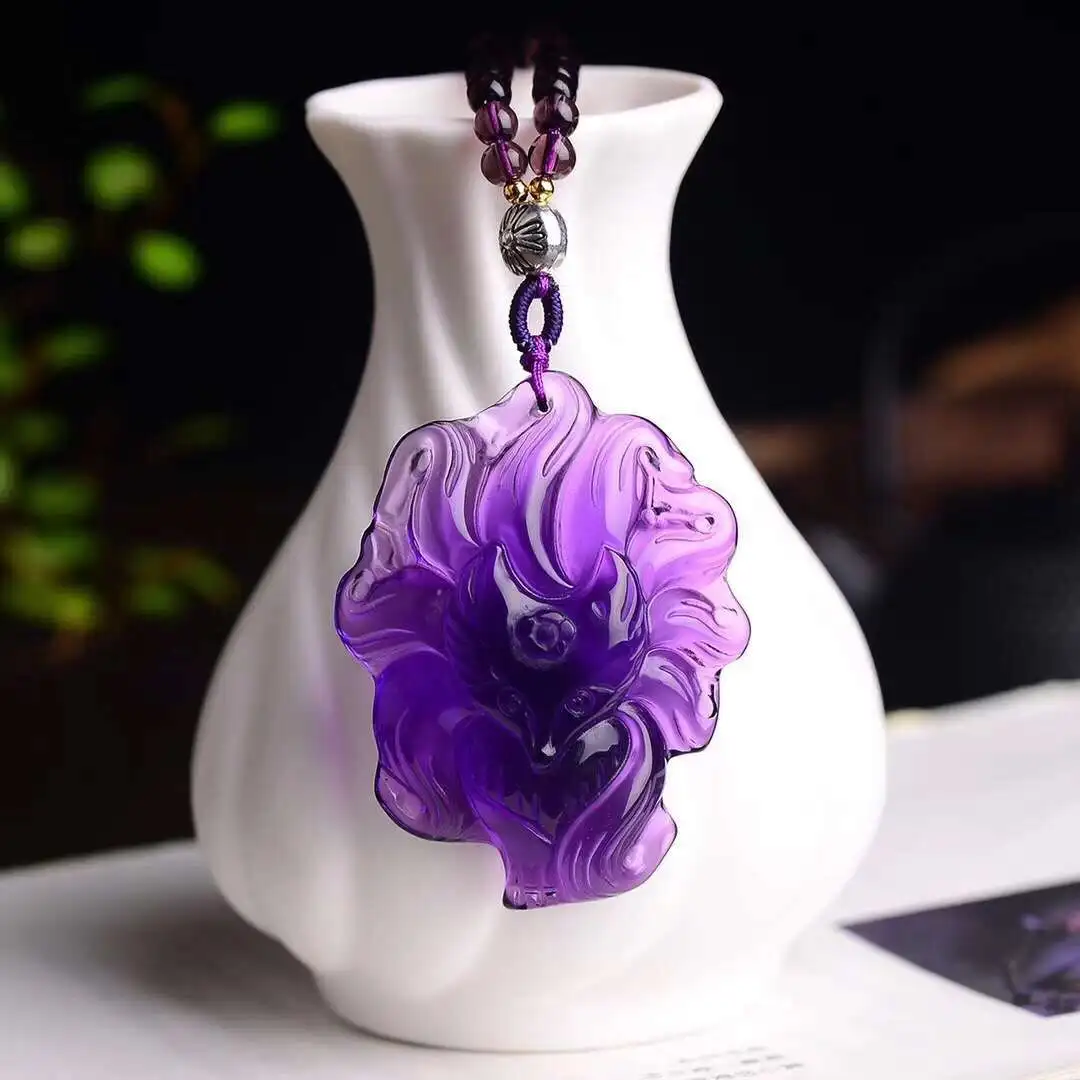 Natural Amethyst nine-tailed fox pendant necklace fortune pendant female male crystal jewelry transfer to help the cause
Natural Amethyst nine-tailed fox pendant necklace fortune pendant female male crystal jewelry transfer to help the cause