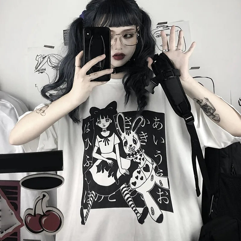 Women Harajuku T Shirt Aesthetic Gothic Punk Cartoon Print Tee Short Sleeve O-Neck Tops Summer Loose Oversized Street Clothes
Women Harajuku T Shirt Aesthetic Gothic Punk Cartoon Print Tee Short Sleeve O-Neck Tops Summer Loose Oversized Street Clothes