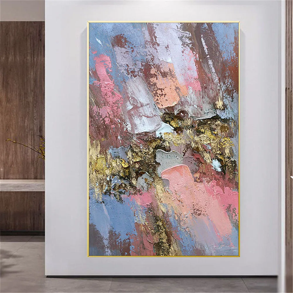 High-Quality Hand-Painted Oil Paintings Modern Abstract Gold Foil Art Canvas Painting Pink Texture Home Decor Wall Picture Porch
High-Quality Hand-Painted Oil Paintings Modern Abstract Gold Foil Art Canvas Painting Pink Texture Home Decor Wall Picture Porch