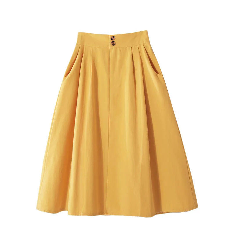 simple style solid women skirt 2020 summer new high waist button pleated pocket A-line knee-length lady elegant skirts
simple style solid women skirt 2020 summer new high waist button pleated pocket A-line knee-length lady elegant skirts