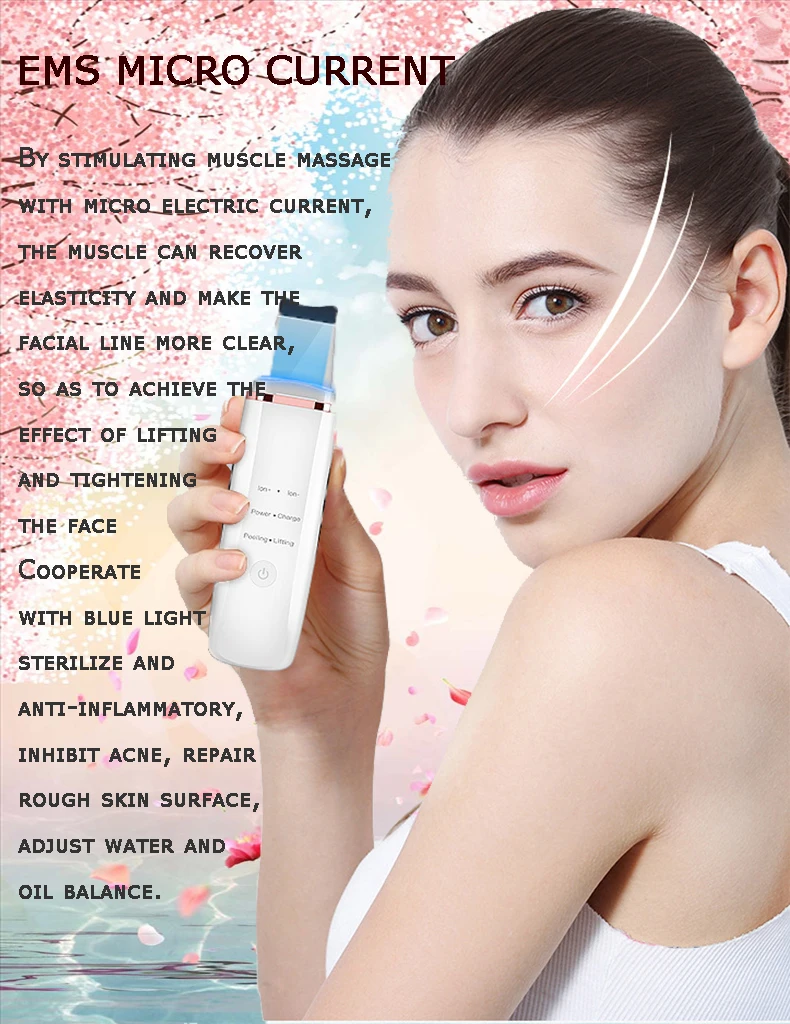 Phototherapy Skn Ultrasonic Face Cleaner Skin Scrubber Ultrasound Vibration Massager Peeling Clean Tone Lift | Красота и здоровье