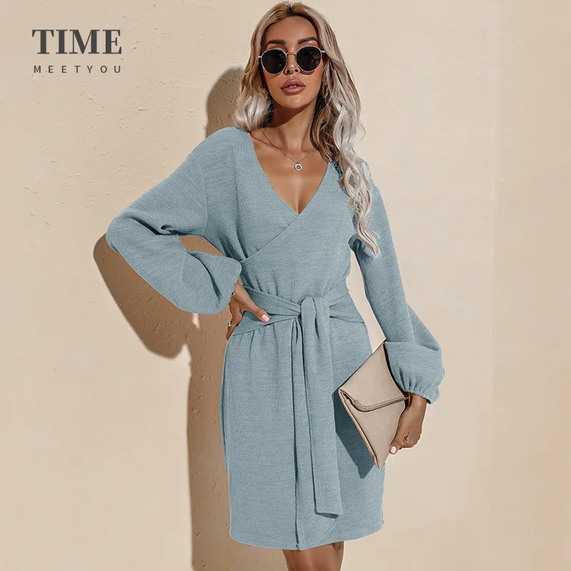 Elegant Autumn Winter Long Sleeve V-neck Dress Women Solid Color Party Knit Sweater Lacing Belt Ladies Dresses Club Bandage Prom
Elegant Autumn Winter Long Sleeve V-neck Dress Women Solid Color Party Knit Sweater Lacing Belt Ladies Dresses Club Bandage Prom