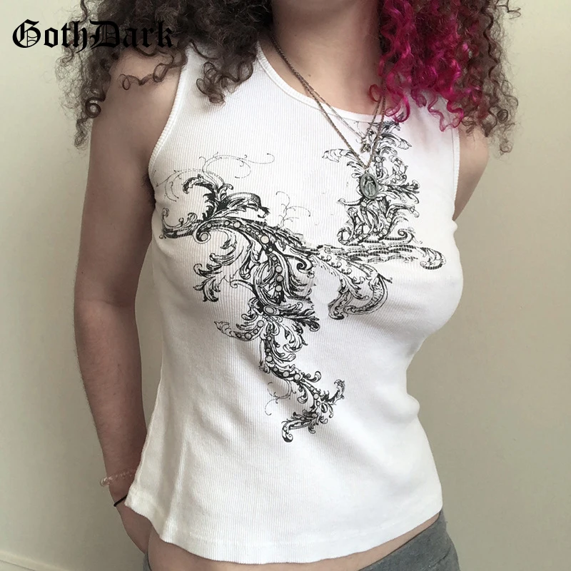 Goth Dark Casual Women Gothic Graphic Printed Tank Tops Grunge Basic White Skinny Tops egirl O-neck Ribbed Night Club Streetwear
Goth Dark Casual Women Gothic Graphic Printed Tank Tops Grunge Basic White Skinny Tops egirl O-neck Ribbed Night Club Streetwear