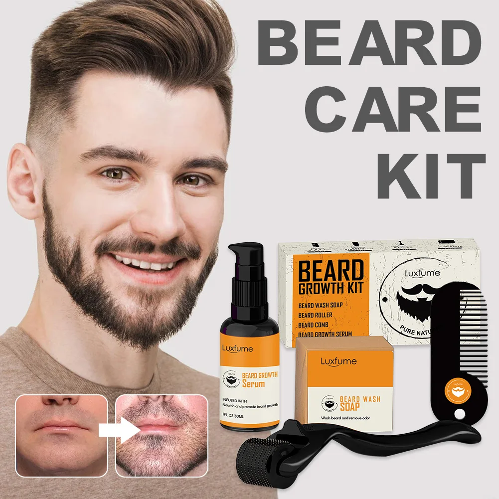 4Pcs Beard Growth Kit Beard Care with Beard Growth Nourishing Serum Cleaning Soap Roller and Comb Beard Grooming Kit for Men
4Pcs Beard Growth Kit Beard Care with Beard Growth Nourishing Serum Cleaning Soap Roller and Comb Beard Grooming Kit for Men