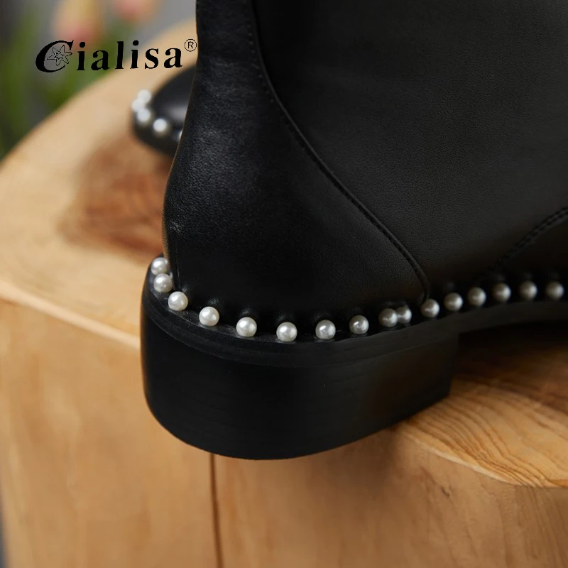 CIALISA Shoes For Women Chains Pearls Cow Suede Round Toe Fashion Lace Up Special Deration Motorcycles Flats Ankle Boot Women
CIALISA Shoes For Women Chains Pearls Cow Suede Round Toe Fashion Lace Up Special Deration Motorcycles Flats Ankle Boot Women