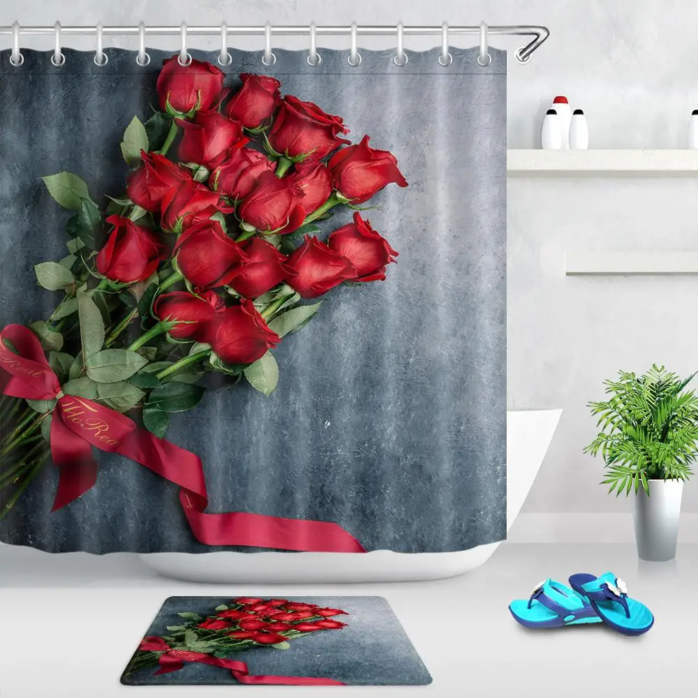 Фото Водонепроницаемая занавеска для душа ванной комнаты с красными - купить