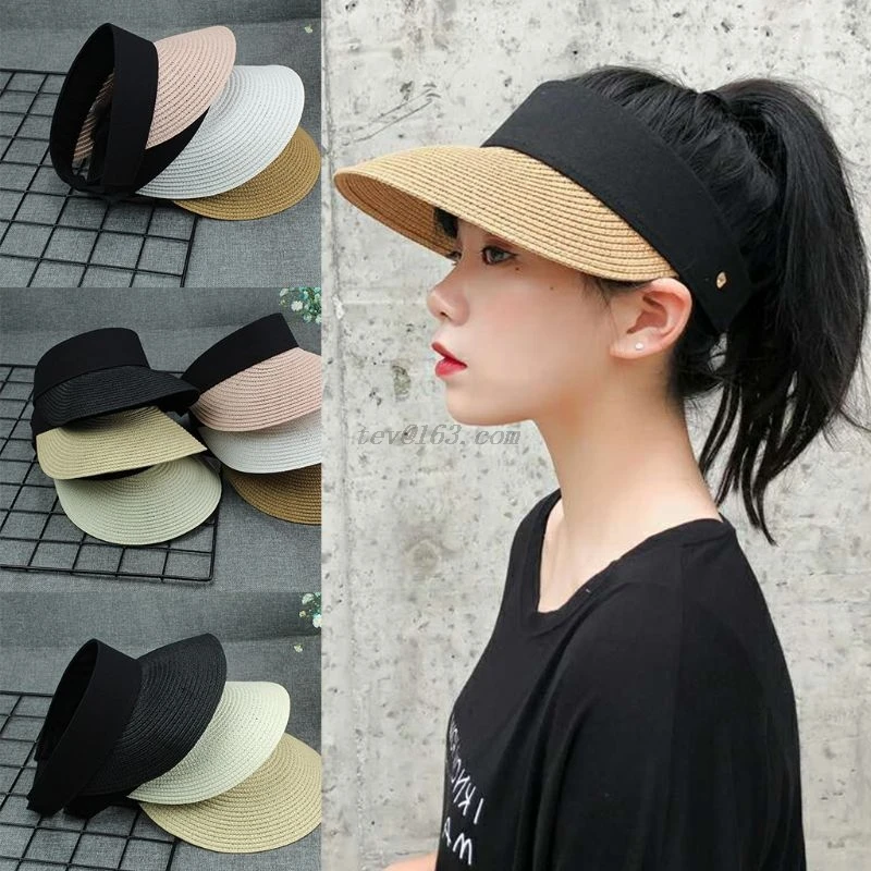 Women Girls Summer Straw Weave Sun Visor Hat Empty Top Contrast Color Wide Brim UV Protection Adjusted Portable Peaked Beach Cap
Women Girls Summer Straw Weave Sun Visor Hat Empty Top Contrast Color Wide Brim UV Protection Adjusted Portable Peaked Beach Cap