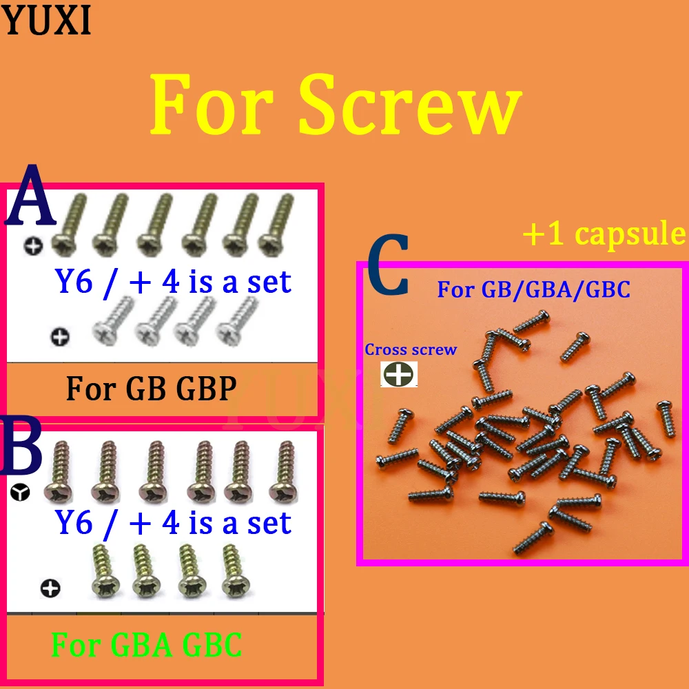 

YUXI 6pcs Tri-Wing Screws + 4pcs Phillips screw replacement for Gameboy Shell Housing for GB/GBP/GBA/GBC Shell Phillips Hea