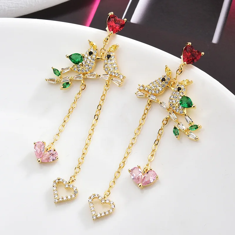 Branch Lovebirds Earrings Women Fashion Crystal Heart Dangler Stud Earrings Brand Designer Wedding Party Jewelry
Branch Lovebirds Earrings Women Fashion Crystal Heart Dangler Stud Earrings Brand Designer Wedding Party Jewelry