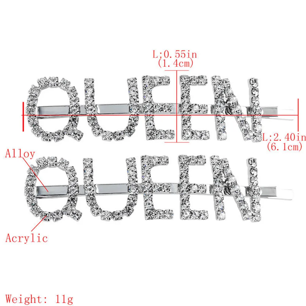 1Pair Temperament Queen Letter Hairpins Crystal Rhinestone Hair Clips Silver Metal Barrette Women Girls Hair Accessories
1Pair Temperament Queen Letter Hairpins Crystal Rhinestone Hair Clips Silver Metal Barrette Women Girls Hair Accessories