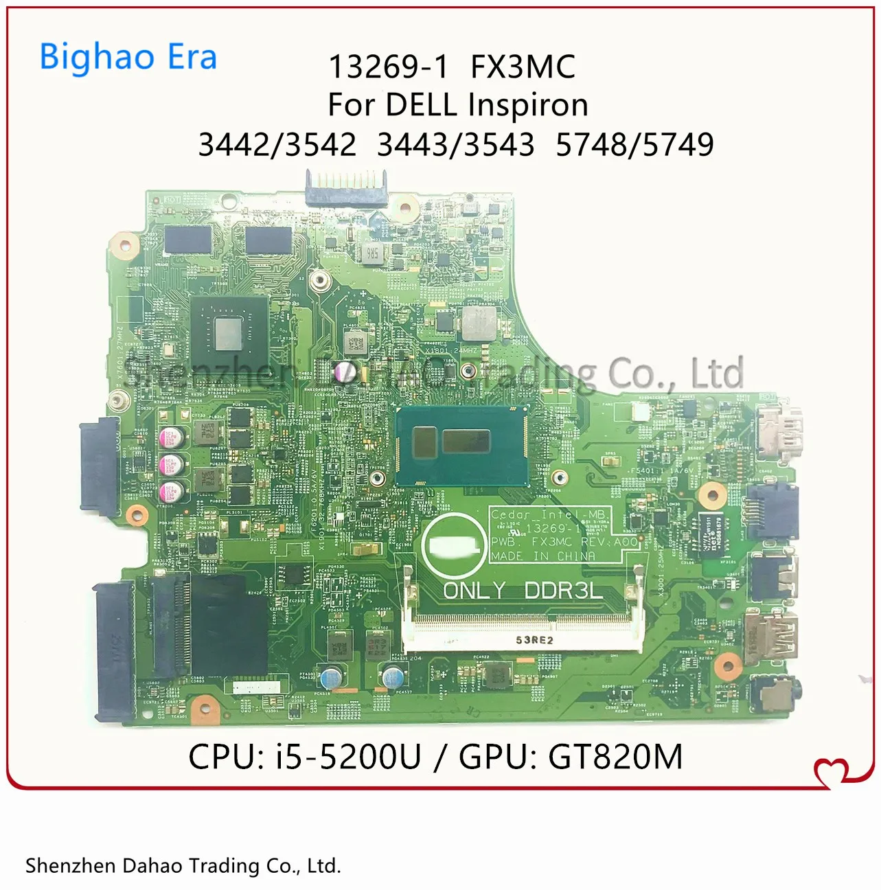Материнская плата FX3MC 13269-1 для DELL 3442 3542 3443 3543 5748 5749 CN-02GD89 0X4X4V i5-5200U GT820M 100% полностью