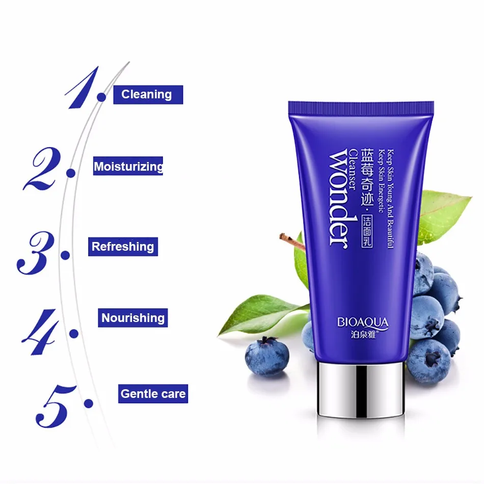

Blueberry Facial Cleanser Deep Cleansing Shrink Pores Acne Treatments Face Cleaner Moisturizing Oil Control Rich Foam Skin Care