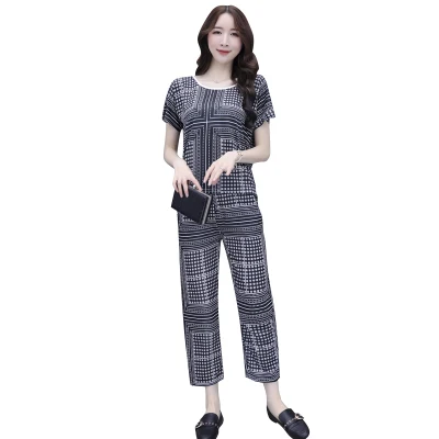 Chiffon Women Two Piece Outfits Summer Plaid Ensemble Femme 2 Pieces Pantalon Elegant Matching Sets Top&pants Set Clothes 
Chiffon Women Two Piece Outfits Summer Plaid Ensemble Femme 2 Pieces Pantalon Elegant Matching Sets Top&pants Set Clothes