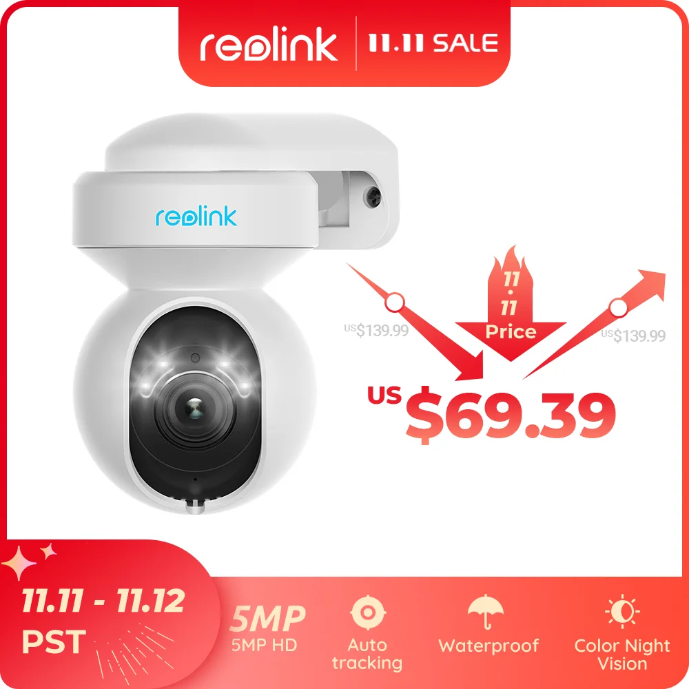 

Reolink E1 Outdoor 5MP WiFi Camera Human/Car Detection PTZ 2-Way Audio Color Night Vision Home Video Surveillance