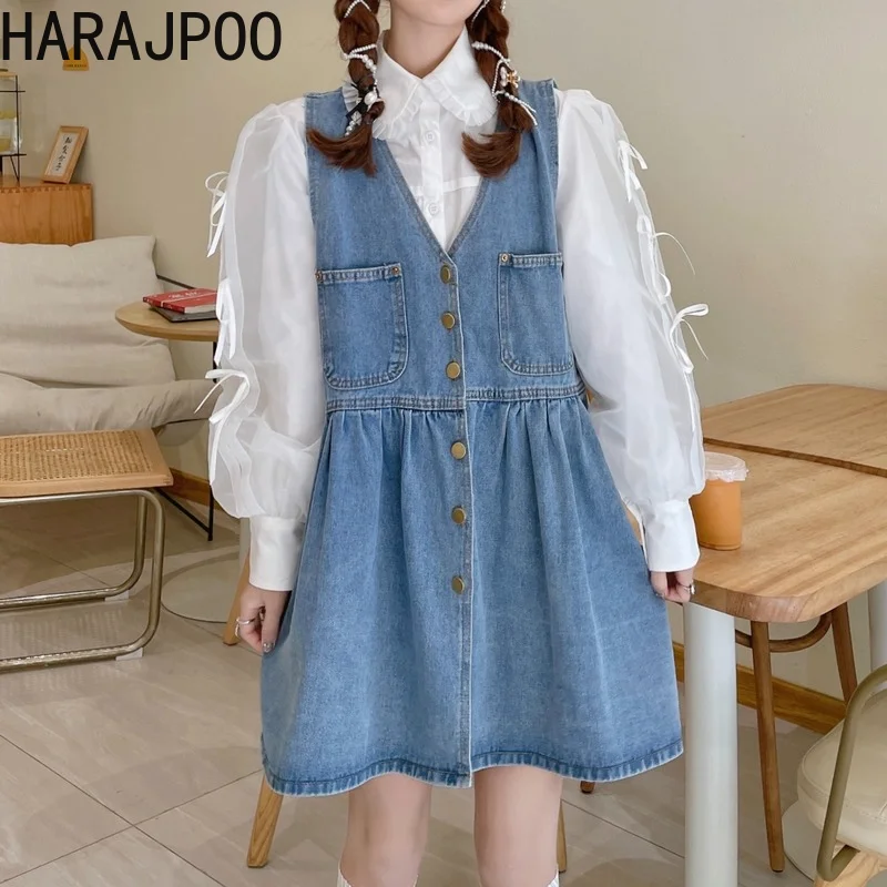 Женское свободное джинсовое платье Harajpoo, ТРАПЕЦИЕВИДНОЕ однобортное платье в стиле ретро, модель Y2k на бретелях, весна-осень 
Женское свободное джинсовое платье Harajpoo, ТРАПЕЦИЕВИДНОЕ однобортное платье в стиле ретро, модель Y2k на бретелях, весна-осень