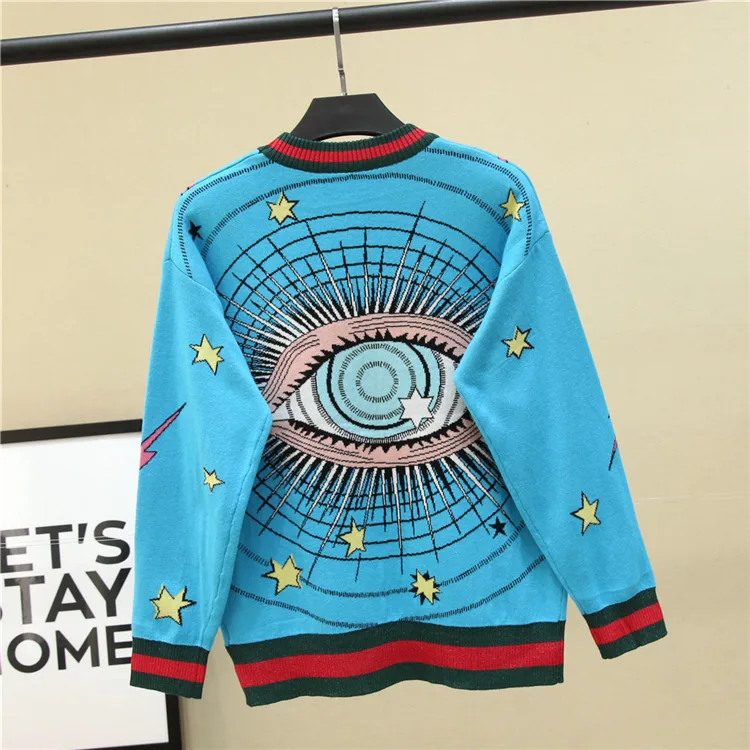 2020 Autumn Pullovers Long Sleeve High Quality Vintage O-Neck Loose Sweater Eye Stars Jacquard Weave Women Sweater Luxury Jumper
2020 Autumn Pullovers Long Sleeve High Quality Vintage O-Neck Loose Sweater Eye Stars Jacquard Weave Women Sweater Luxury Jumper