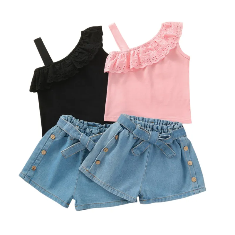 2Pcs Kids Summer Tracksuit, Girls Lace Flounce Sleeveless Vest + Elastic Waist Denim Shorts, 18 Months to 6 Years
2Pcs Kids Summer Tracksuit, Girls Lace Flounce Sleeveless Vest + Elastic Waist Denim Shorts, 18 Months to 6 Years