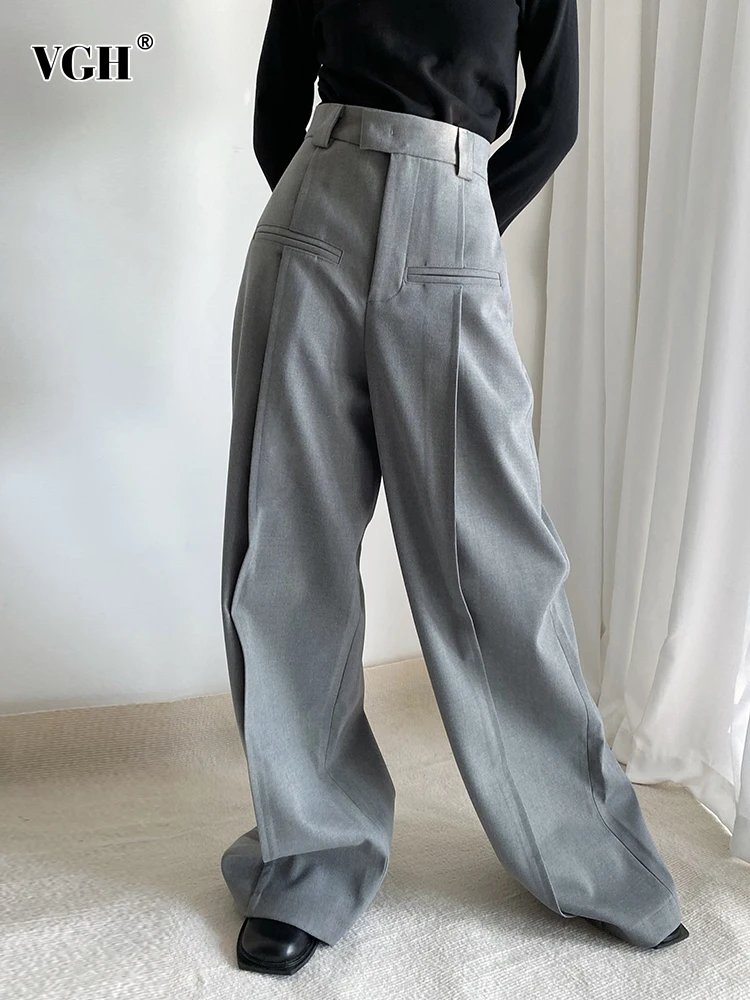 VGH Casual Gray Wide Leg Pants For Women High Waist Loose Solid Minimalist Trousers Female Korean Fashion Clothes 2021 Style New
VGH Casual Gray Wide Leg Pants For Women High Waist Loose Solid Minimalist Trousers Female Korean Fashion Clothes 2021 Style New