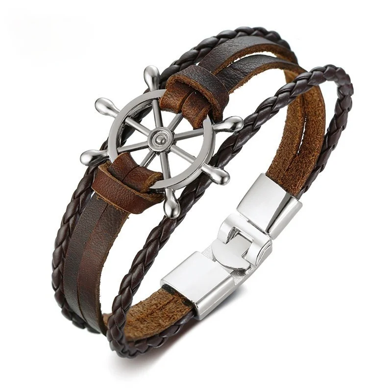 Vintage Rudder Charm Bracelet for Men Multi-layer Leather Rope Bracelets Bangles 7.87" pulseira masculina
Vintage Rudder Charm Bracelet for Men Multi-layer Leather Rope Bracelets Bangles 7.87" pulseira masculina