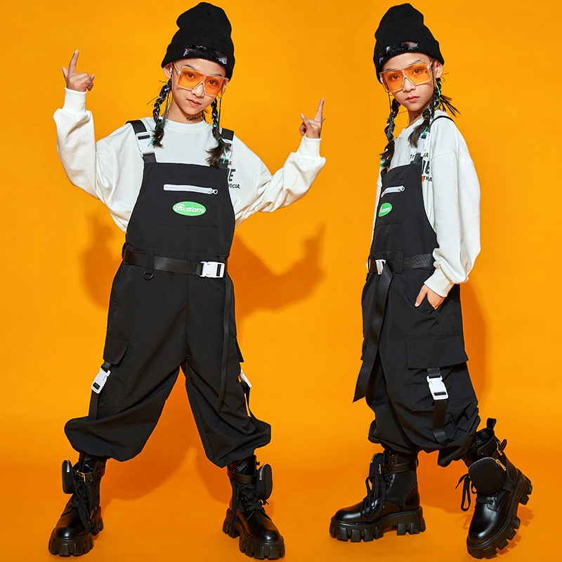 

2023 New Ballroom Hip Hop Dance Costumes For Kids Black Loose Pants Kpop Outfits Girls Boys Jazz Performace Stage Wear DQS6177
