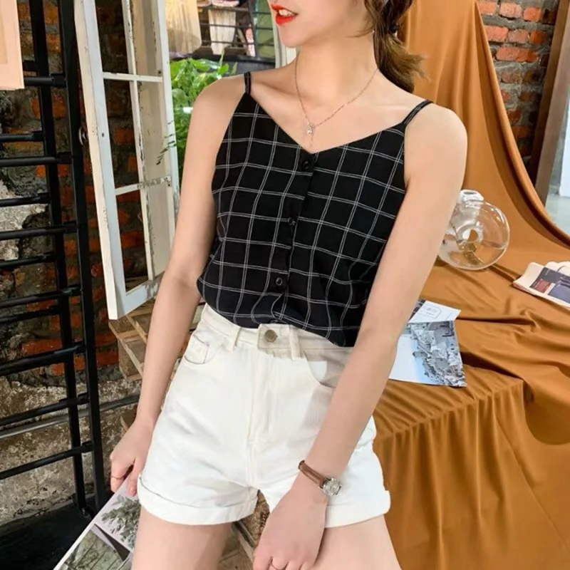 Chiffon Sleeveless Tank Top Summer Girls Vintage Plaid Shirt Women Tops Sexy Blouse Plus Size Korean Fashion Button Up Shirt
Chiffon Sleeveless Tank Top Summer Girls Vintage Plaid Shirt Women Tops Sexy Blouse Plus Size Korean Fashion Button Up Shirt