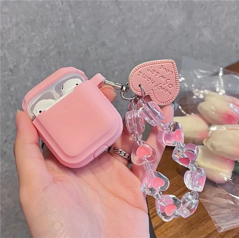 Cute Pink Love Heart Bracelet Earphone Case for Airpods 2 1 Rose Red Soft Candy TPU Bluetooth Cover For Airpods Pro with Chain
Cute Pink Love Heart Bracelet Earphone Case for Airpods 2 1 Rose Red Soft Candy TPU Bluetooth Cover For Airpods Pro with Chain