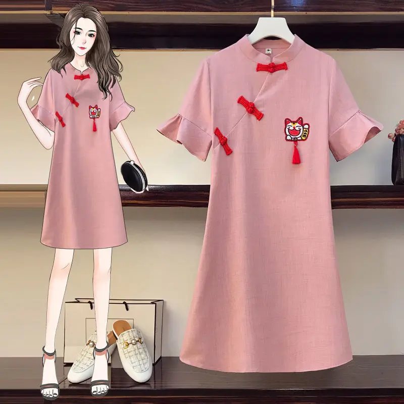 New Chinese Style Cheongsam Dress Daily Life Large Size Stand Collar Clothing Improved Cheongsam Short Sleeve Pregnant Dresses
New Chinese Style Cheongsam Dress Daily Life Large Size Stand Collar Clothing Improved Cheongsam Short Sleeve Pregnant Dresses