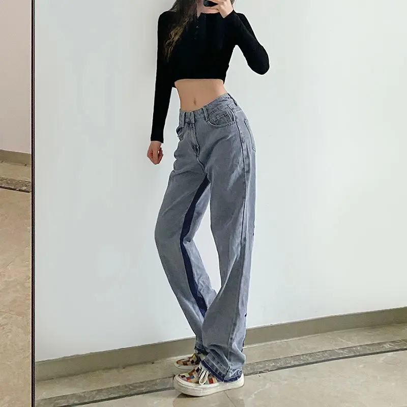 Letter Print Contrast Color Stitching Jeans Women's High Waist Slim Wide-leg Straight-leg Pants Casual All-match Trousers
Letter Print Contrast Color Stitching Jeans Women's High Waist Slim Wide-leg Straight-leg Pants Casual All-match Trousers