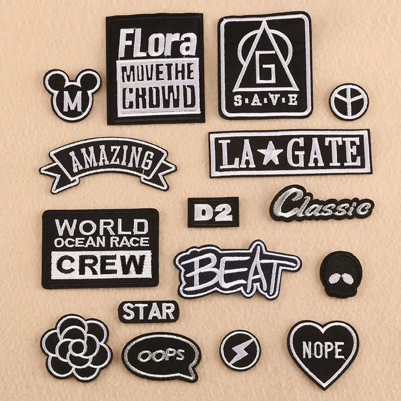 Fashion Black White Slogan Embroidery Patches Sew Iron On Patch For Clothing DIY Appliques Backpack T-shirt Stickers
Fashion Black White Slogan Embroidery Patches Sew Iron On Patch For Clothing DIY Appliques Backpack T-shirt Stickers