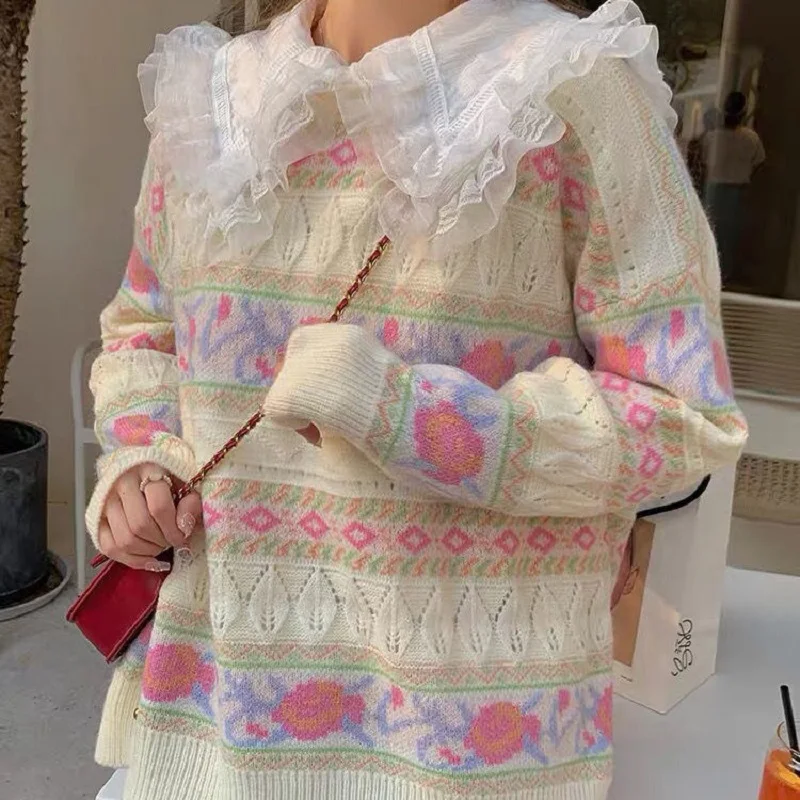 Cute Preppy Style Spring Autumn Women Sweater Flower Print Pink Animal Knitted Outerwear Cute Kawaii Mori Girl Sweet Cardigan
Cute Preppy Style Spring Autumn Women Sweater Flower Print Pink Animal Knitted Outerwear Cute Kawaii Mori Girl Sweet Cardigan