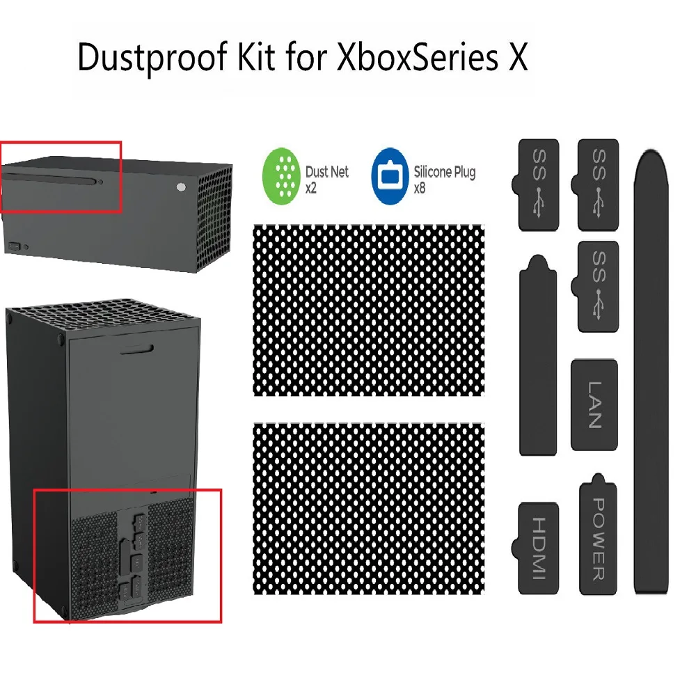 2*Net+8*Silicone Plug Kit Console Dustproof Suit Mesh Filter Set For Xbox Series X Console Anti-Dust Protector
2*Net+8*Silicone Plug Kit Console Dustproof Suit Mesh Filter Set For Xbox Series X Console Anti-Dust Protector