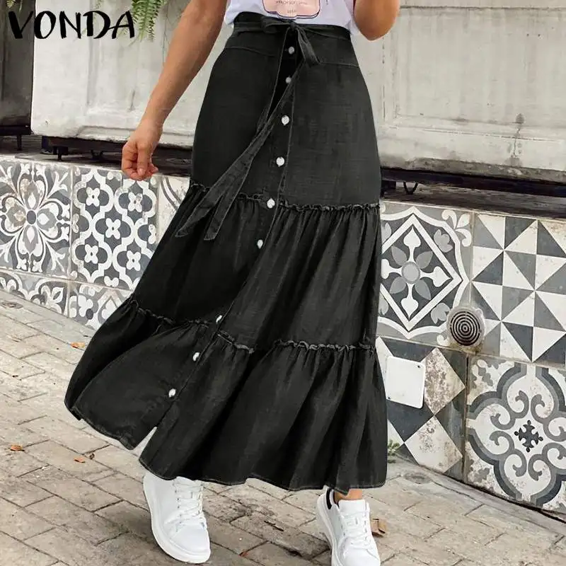 Women Casual Maxi Skirt 2021 VONDA Spring Solid Color High Waist Button Up Pleated Long Skirts A-line Skirt Oversized Faldas
Women Casual Maxi Skirt 2021 VONDA Spring Solid Color High Waist Button Up Pleated Long Skirts A-line Skirt Oversized Faldas