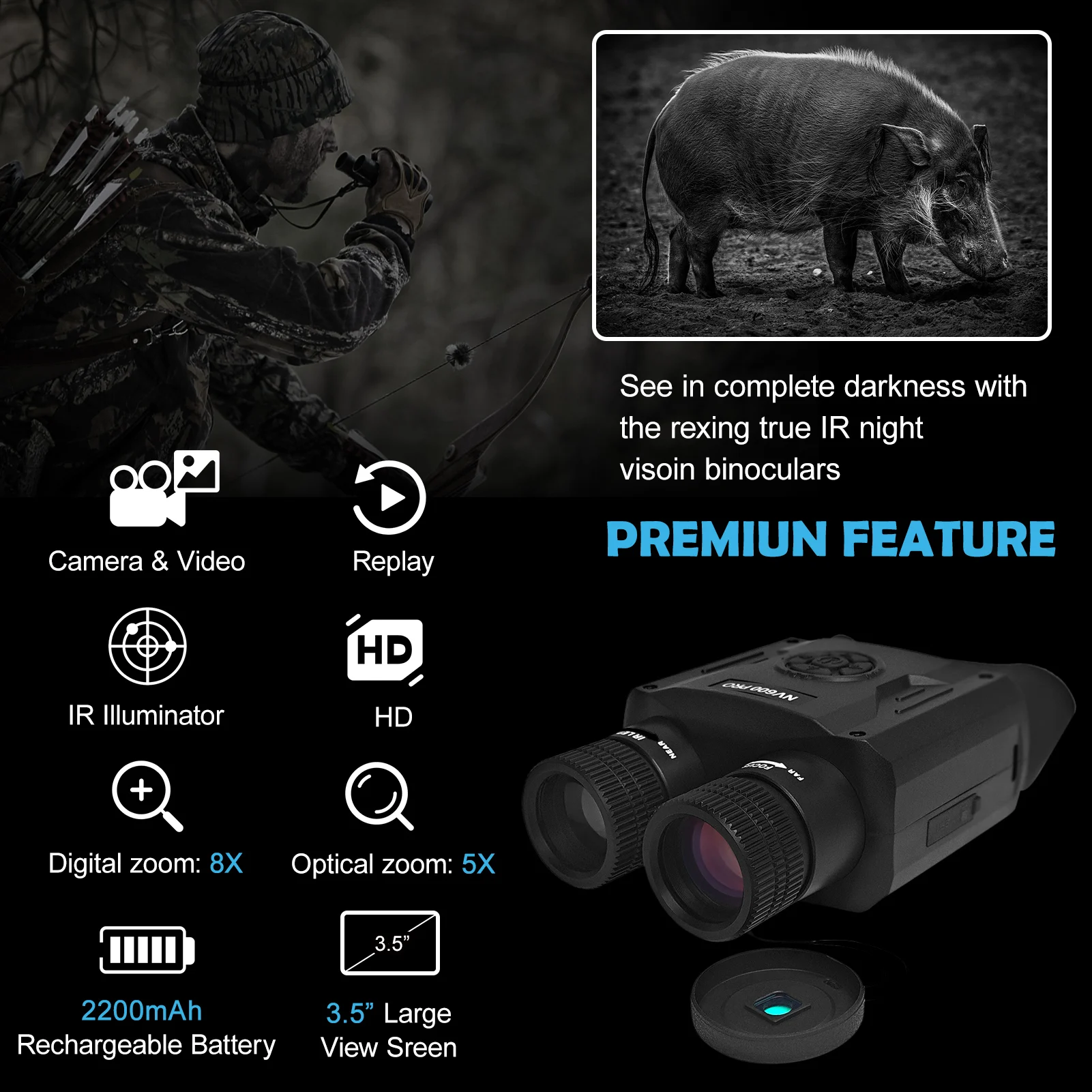 8X Digital Zoom Night Vision Binoculars IR Night Vision Scope with Camera Video Replay Menu Modes 16GB TF Card Included 
8X Digital Zoom Night Vision Binoculars IR Night Vision Scope with Camera Video Replay Menu Modes 16GB TF Card Included