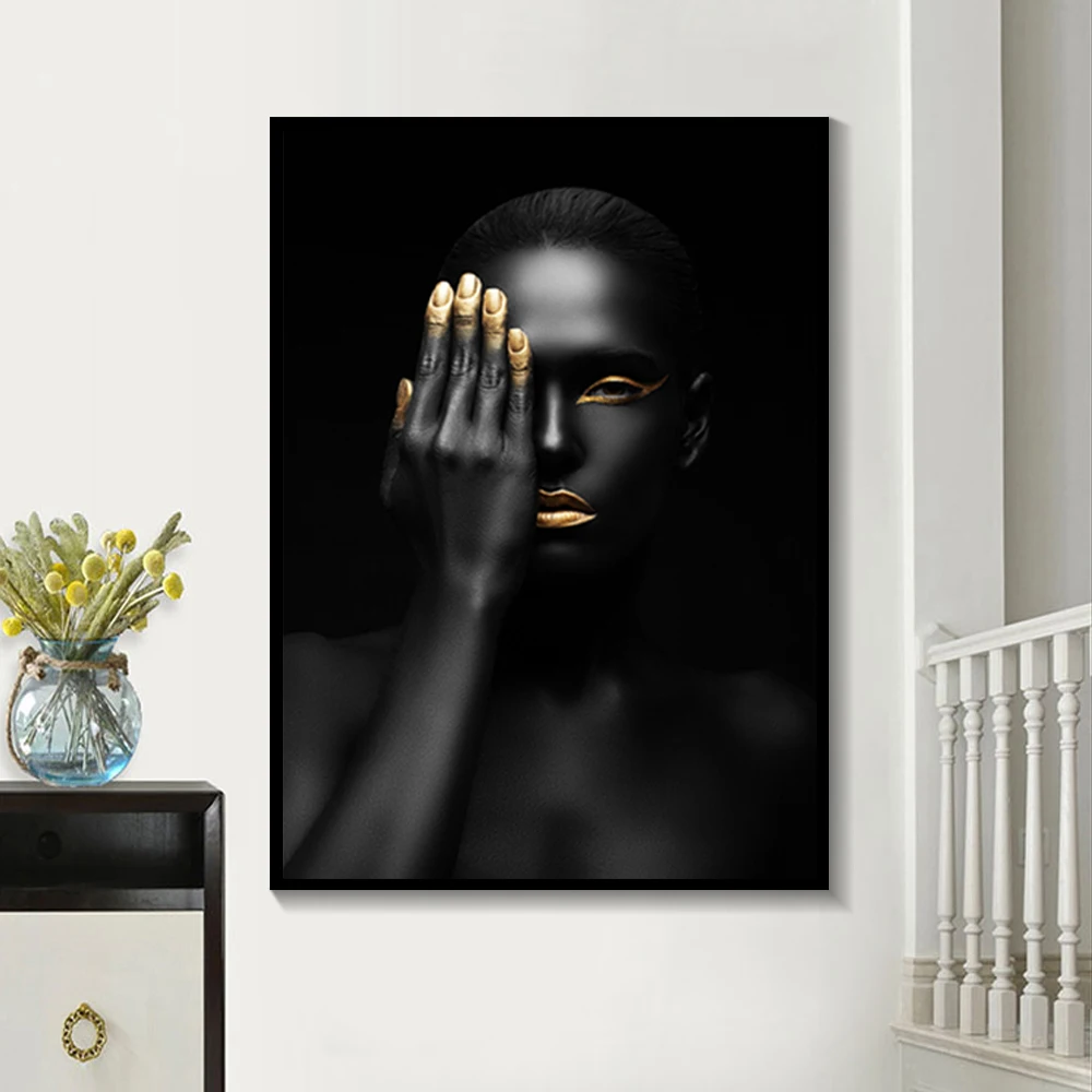 Африканское искусство черная и Золотая женщина с ожерельем на холсте картина