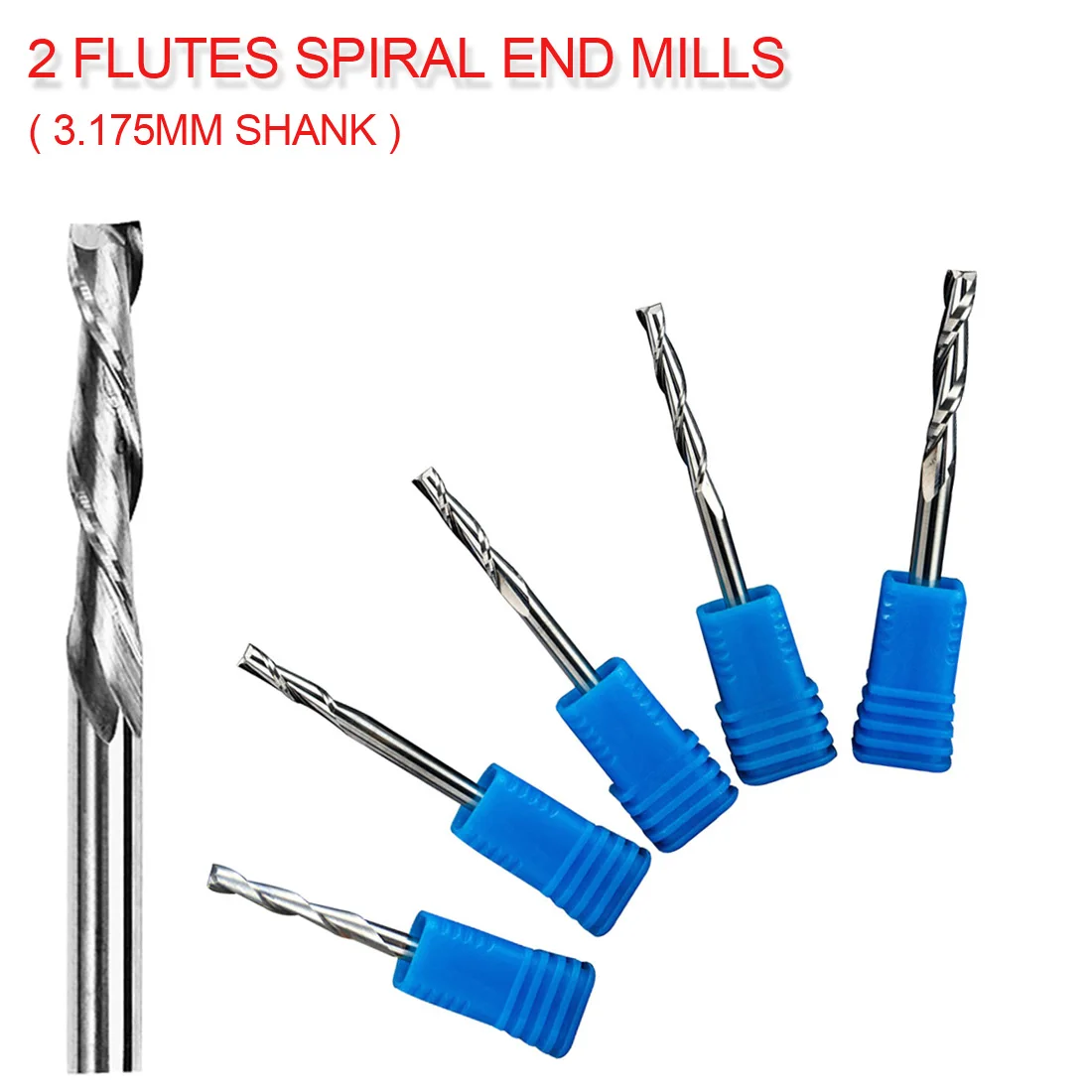 

3.175mm Shank CNC Router Bits 2 Flutes Spiral End Mills Double Flute Milling Cutter Spiral For Acrylic/PVC/Aluminum/Copper/Wood