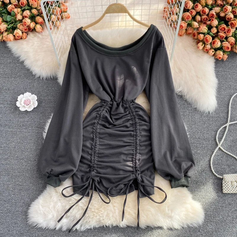 Harajuku Slash Neck Pullover Long Sleeve Mini Sexy Bodycon Dress High Waist Solid Black Vestidos De Mujer Casual Shirring Robe
Harajuku Slash Neck Pullover Long Sleeve Mini Sexy Bodycon Dress High Waist Solid Black Vestidos De Mujer Casual Shirring Robe