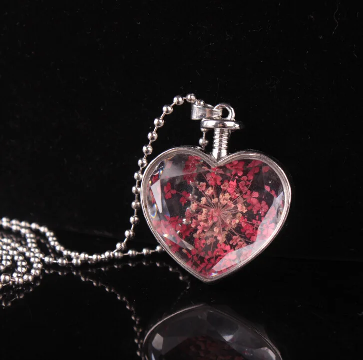 Fashion Heart ShapeTransparent Glass Bottle Perfume Bottle Pendant Necklace Women Creative Handmade Dry Flower Necklace jewelry
Fashion Heart ShapeTransparent Glass Bottle Perfume Bottle Pendant Necklace Women Creative Handmade Dry Flower Necklace jewelry