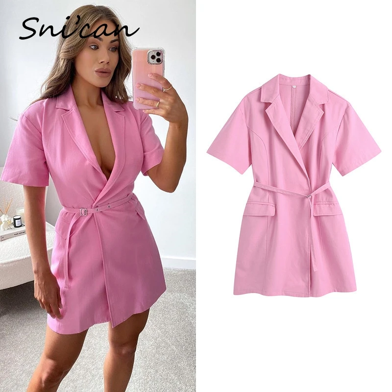 Pink Blazer Dress Short Sleeve Turn Down Collar Fashion Office Ladies Shirt Dress With Sashes Za 2021 Women Robe Chemise Femme
Pink Blazer Dress Short Sleeve Turn Down Collar Fashion Office Ladies Shirt Dress With Sashes Za 2021 Women Robe Chemise Femme
