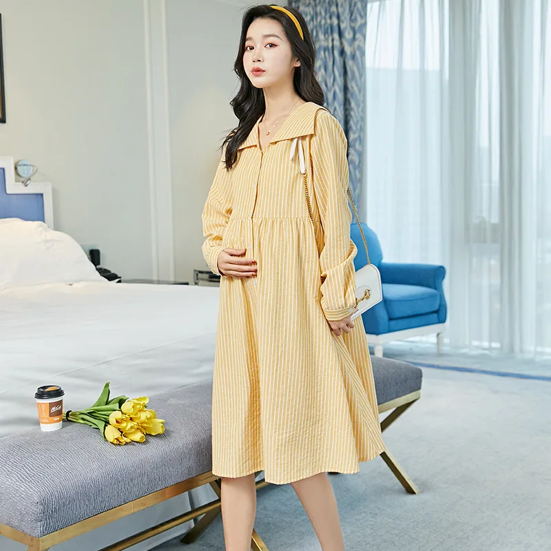 2021 Maternity Dress Spring and Summer Long-sleeved Long Summer Thin Section Mid-length Skirt Casual Loose Striped Lapel Shirt
2021 Maternity Dress Spring and Summer Long-sleeved Long Summer Thin Section Mid-length Skirt Casual Loose Striped Lapel Shirt
