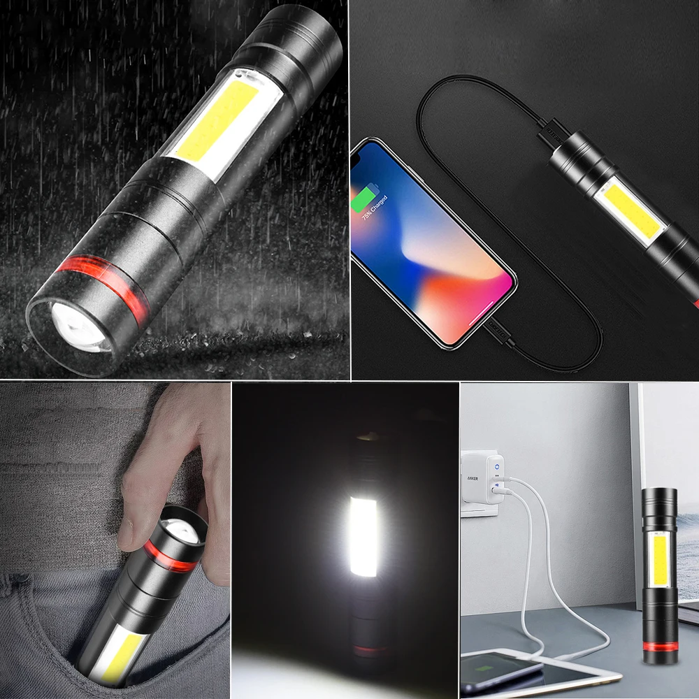 Super Bright LED Flashlight with COB Side Light USB Output 5 Lighting Modes Tactical Torch with Built-in Rechargeable Battery
Super Bright LED Flashlight with COB Side Light USB Output 5 Lighting Modes Tactical Torch with Built-in Rechargeable Battery